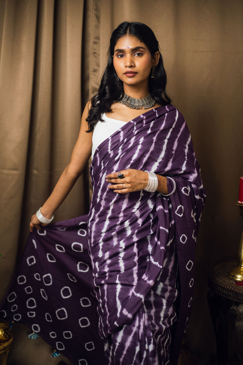 Cotton Mul Tie Dye Saree Jamun Leheriya-9