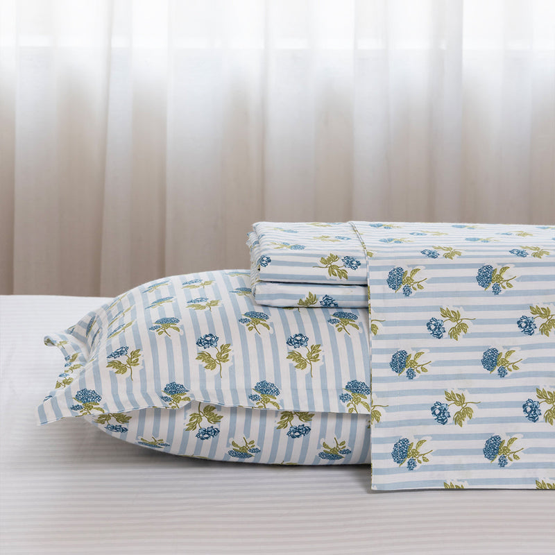 Soft Serenade - Floral Bedsheet (Blue)-5