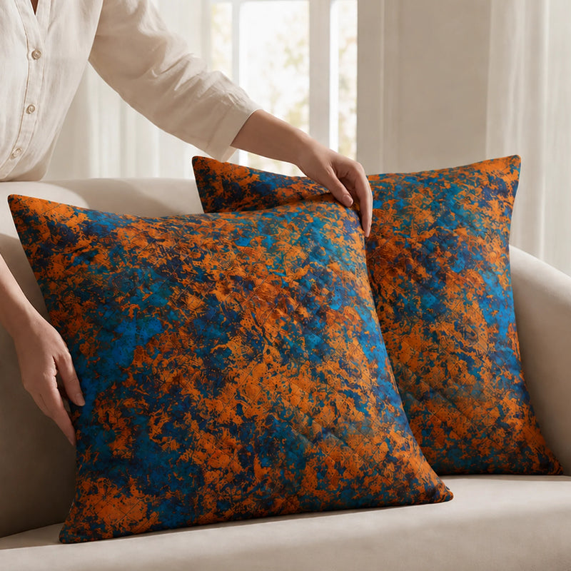 Abstract Pattern Quilted Cushion Cover (Turquoise & Mustard)-5