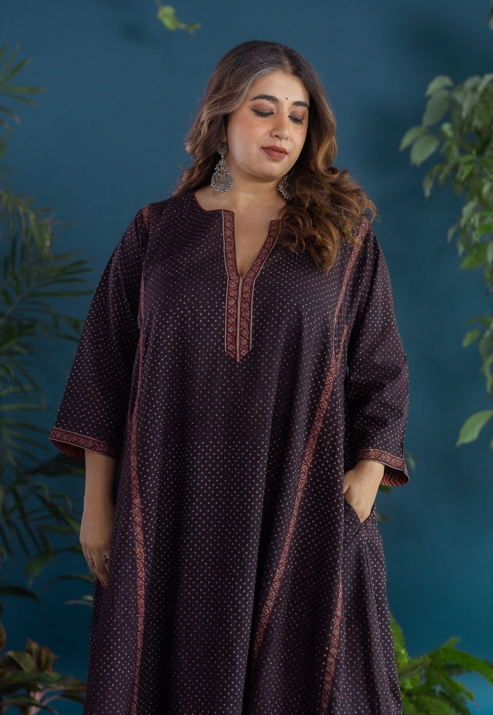 Lysa Black Ajrakh Cotton Jhabbha Kali Kurta