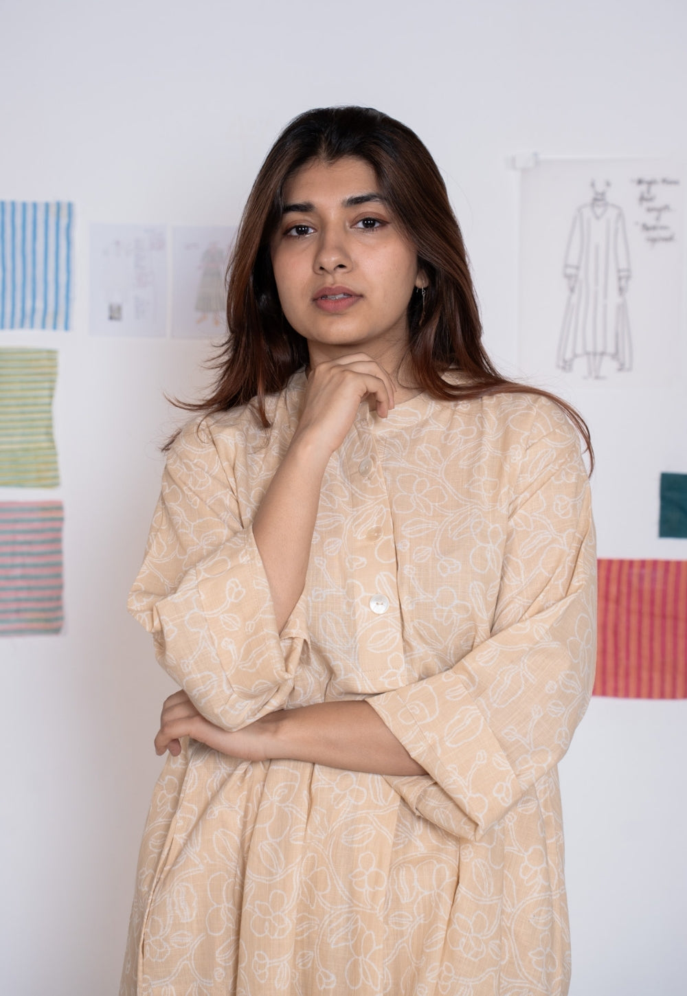 Ayaat Cream Hand Block Print Slub Cotton Anti-Fit Co-Ord Set