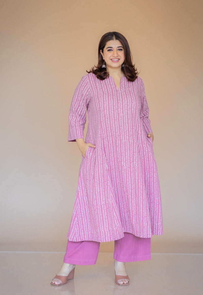 Yashi Pink Solid Slub Cotton Straight Pant