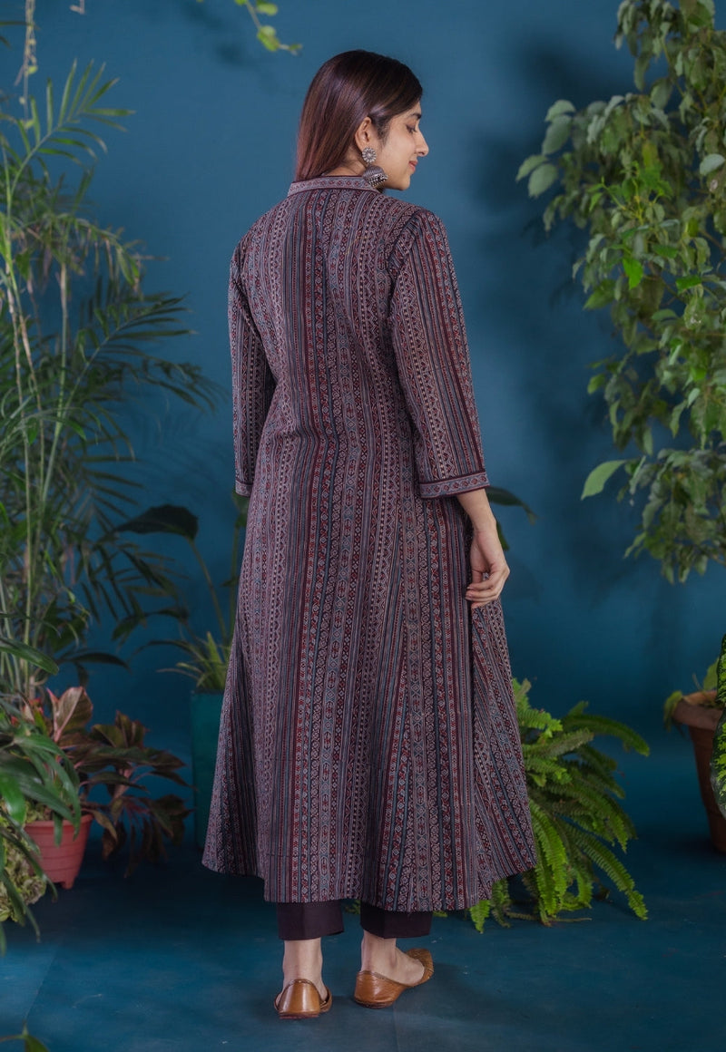 Jinal Black Ajrakh Cotton Kali Kurta
