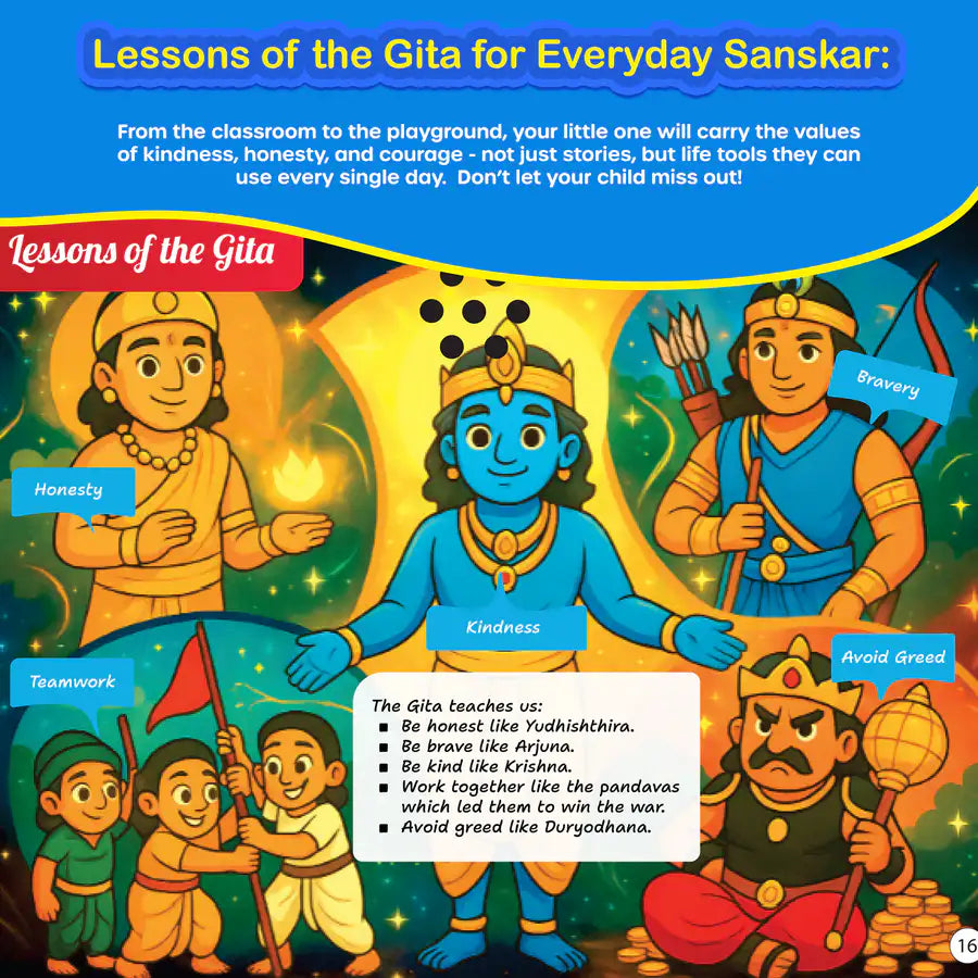 Gita Musical Story Book (3–15 Yrs) | Hindi & English Audio | Gita Shlokas + Easy Meaning+Life Lessons | Teach Dharma, Karma & Values to Kids