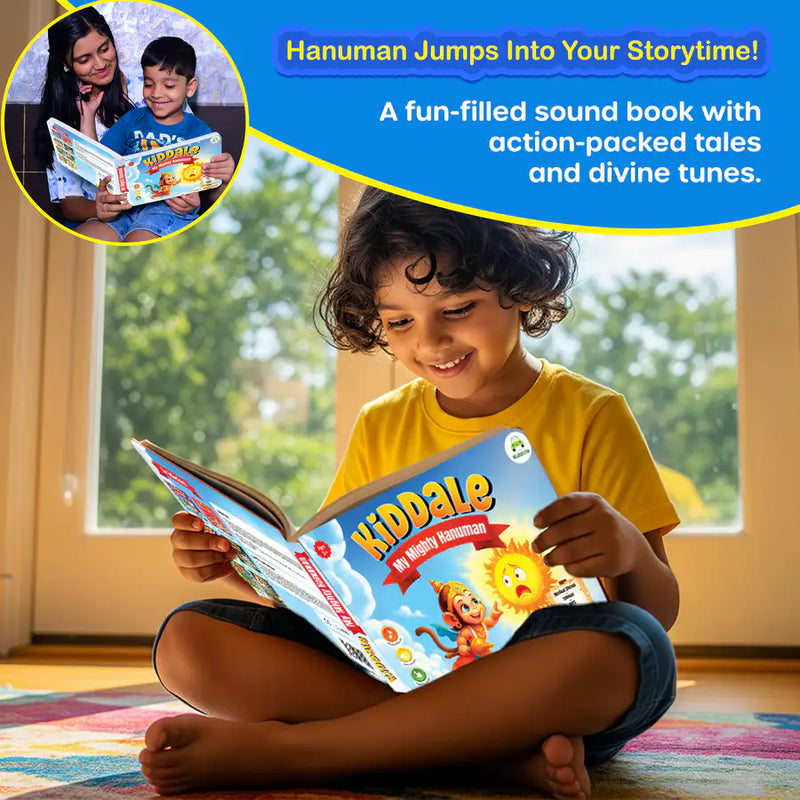Hanuman Musical Story Book (3–15 Yrs) | Hindi & English Audio | Stories + Shlokas + Chalisa | Teach Courage, Devotion & Sanskar to Kids