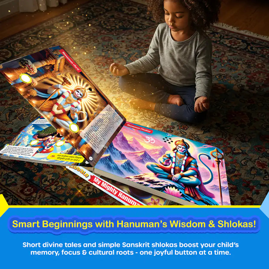 Hanuman Musical Story Book (3–15 Yrs) | Hindi & English Audio | Stories + Shlokas + Chalisa | Teach Courage, Devotion & Sanskar to Kids