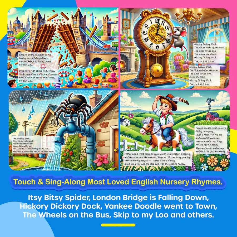 Kiddale Touch & Play Nursery Rhymes Sound Book ✨ | 28 Buttons, 10 Beloved Rhymes like Wheels on the Bus & ABC Song