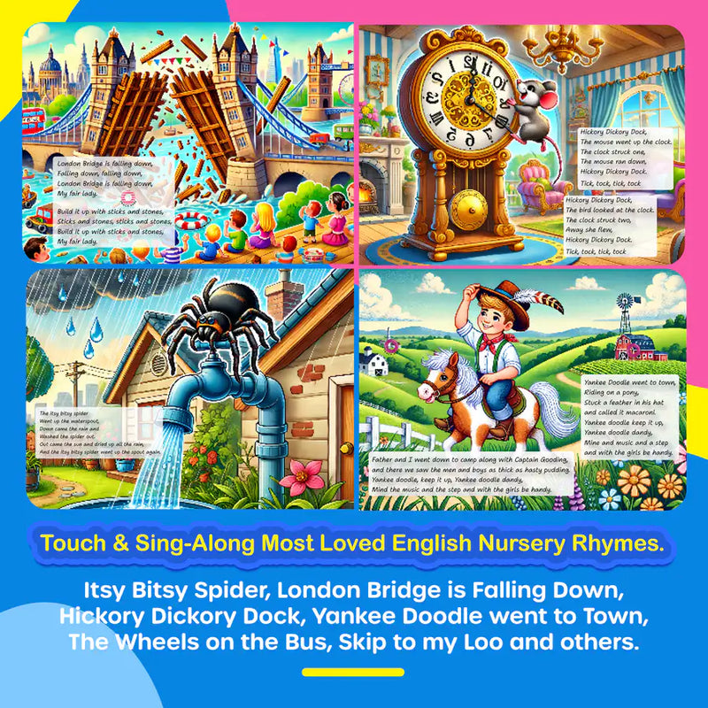 Kiddale Touch & Play Nursery Rhymes Sound Book ✨ | 28 Buttons, 10 Beloved Rhymes like Wheels on the Bus & ABC Song