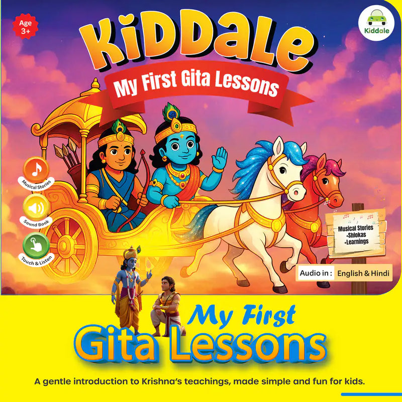 Gita Musical Story Book (3–15 Yrs) | Hindi & English Audio | Gita Shlokas + Easy Meaning+Life Lessons | Teach Dharma, Karma & Values to Kids