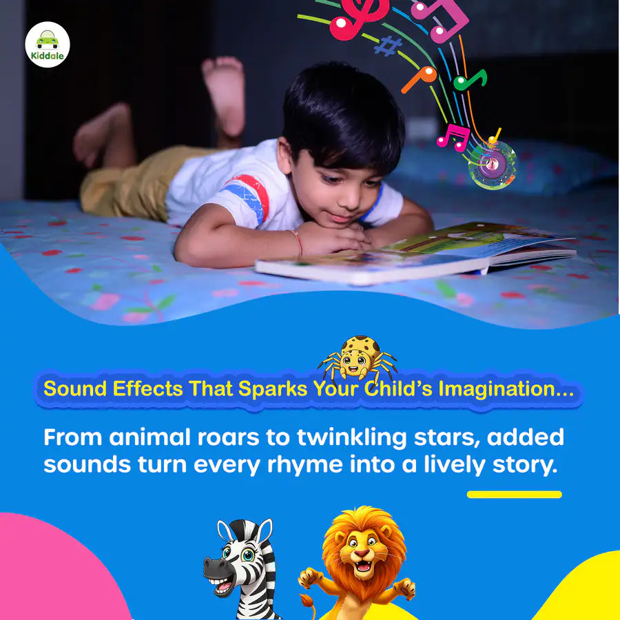 Kiddale Touch & Play Nursery Rhymes Sound Book ✨ | 28 Buttons, 10 Beloved Rhymes like Wheels on the Bus & ABC Song