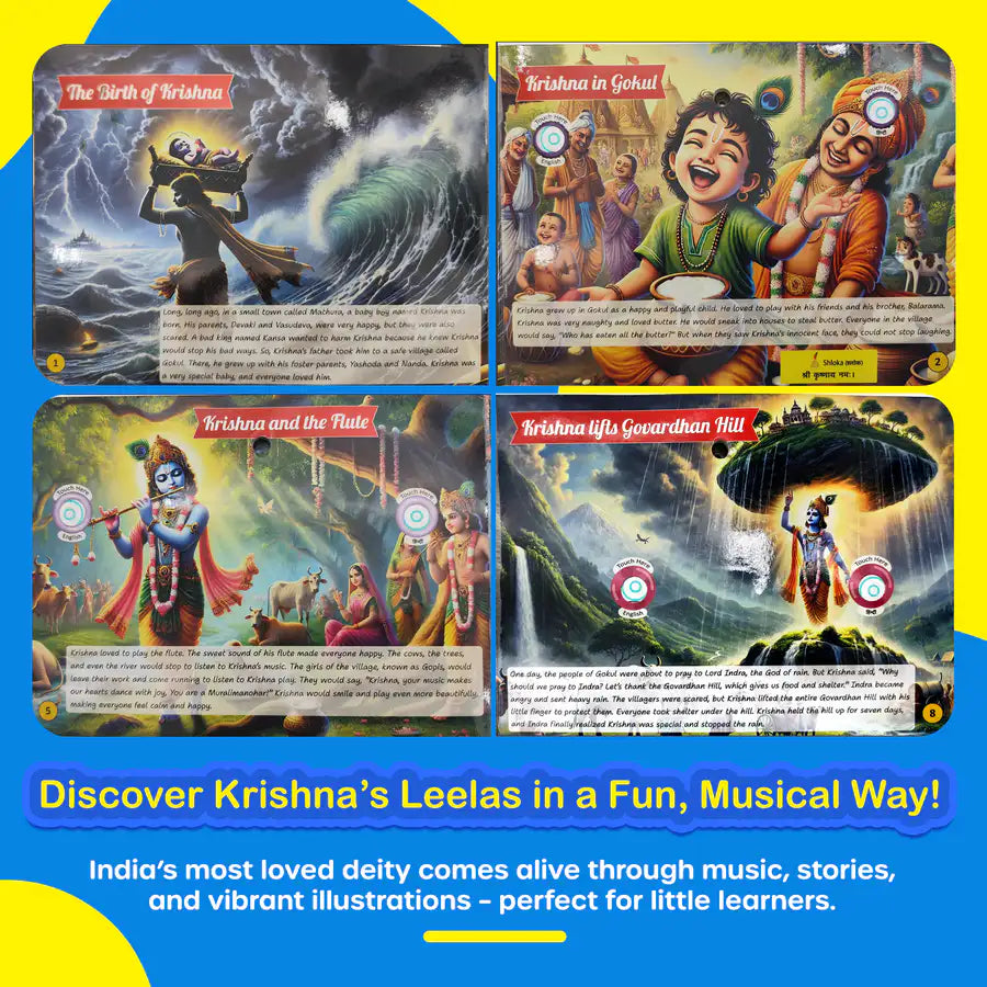 Krishna Musical Story Book for Kids (3–12 Years) |Hindi & English | Musical Story+ Shlok+Mantra for Kids