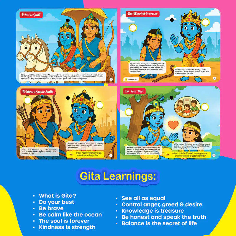 Gita Musical Story Book (3–15 Yrs) | Hindi & English Audio | Gita Shlokas + Easy Meaning+Life Lessons | Teach Dharma, Karma & Values to Kids