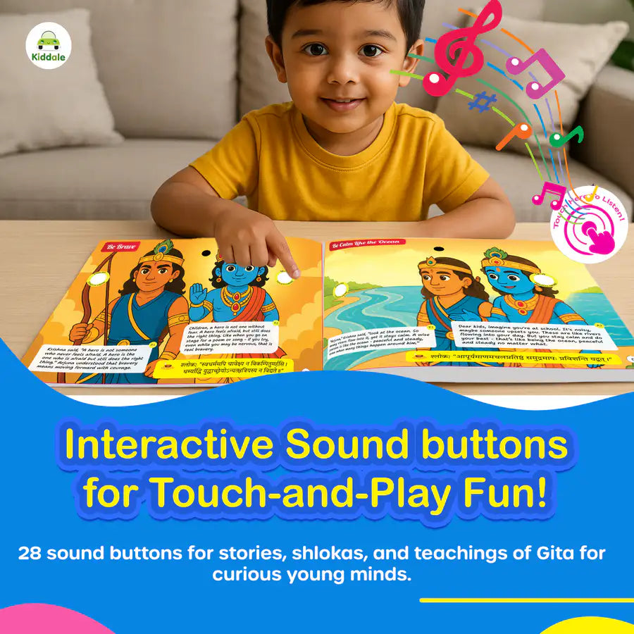 Gita Musical Story Book (3–15 Yrs) | Hindi & English Audio | Gita Shlokas + Easy Meaning+Life Lessons | Teach Dharma, Karma & Values to Kids