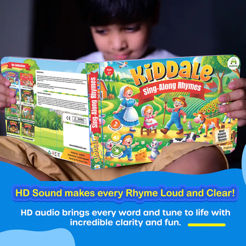 Kiddale Touch & Play Nursery Rhymes Sound Book ✨ | 28 Buttons, 10 Beloved Rhymes like Wheels on the Bus & ABC Song