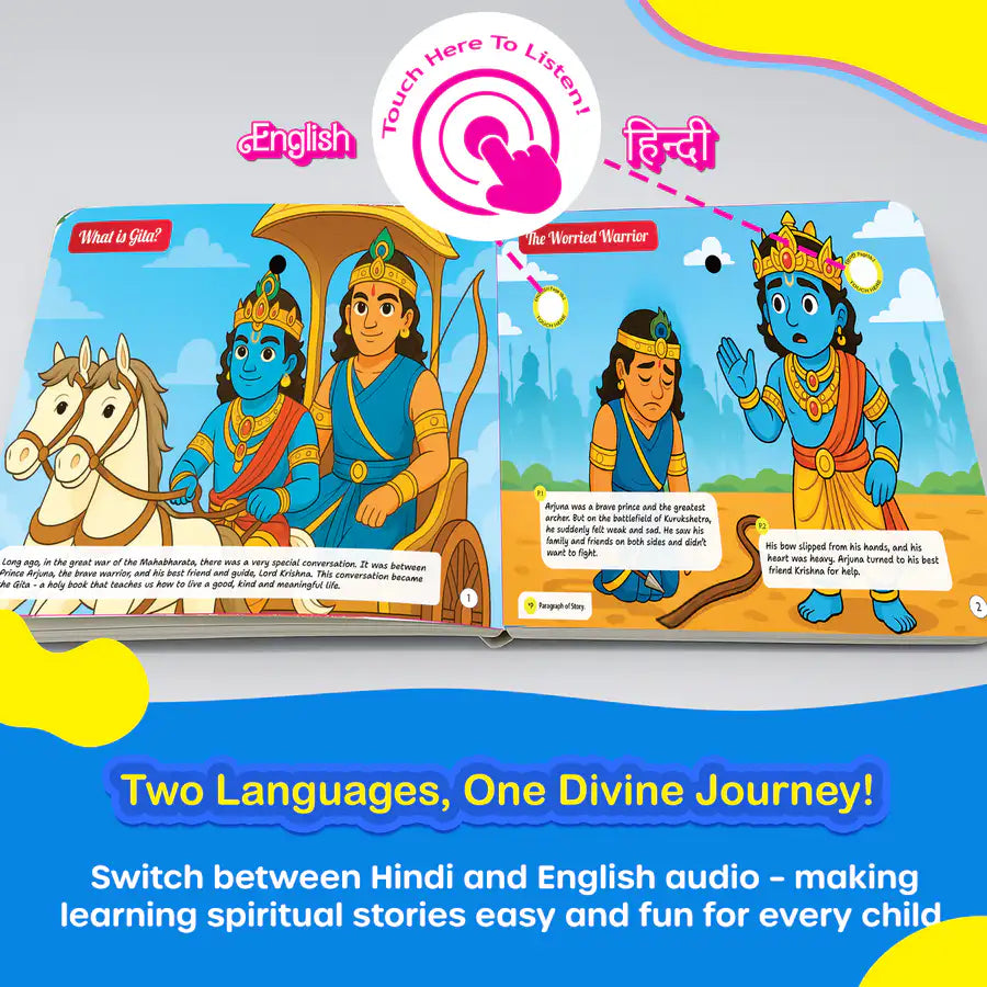 Gita Musical Story Book (3–15 Yrs) | Hindi & English Audio | Gita Shlokas + Easy Meaning+Life Lessons | Teach Dharma, Karma & Values to Kids