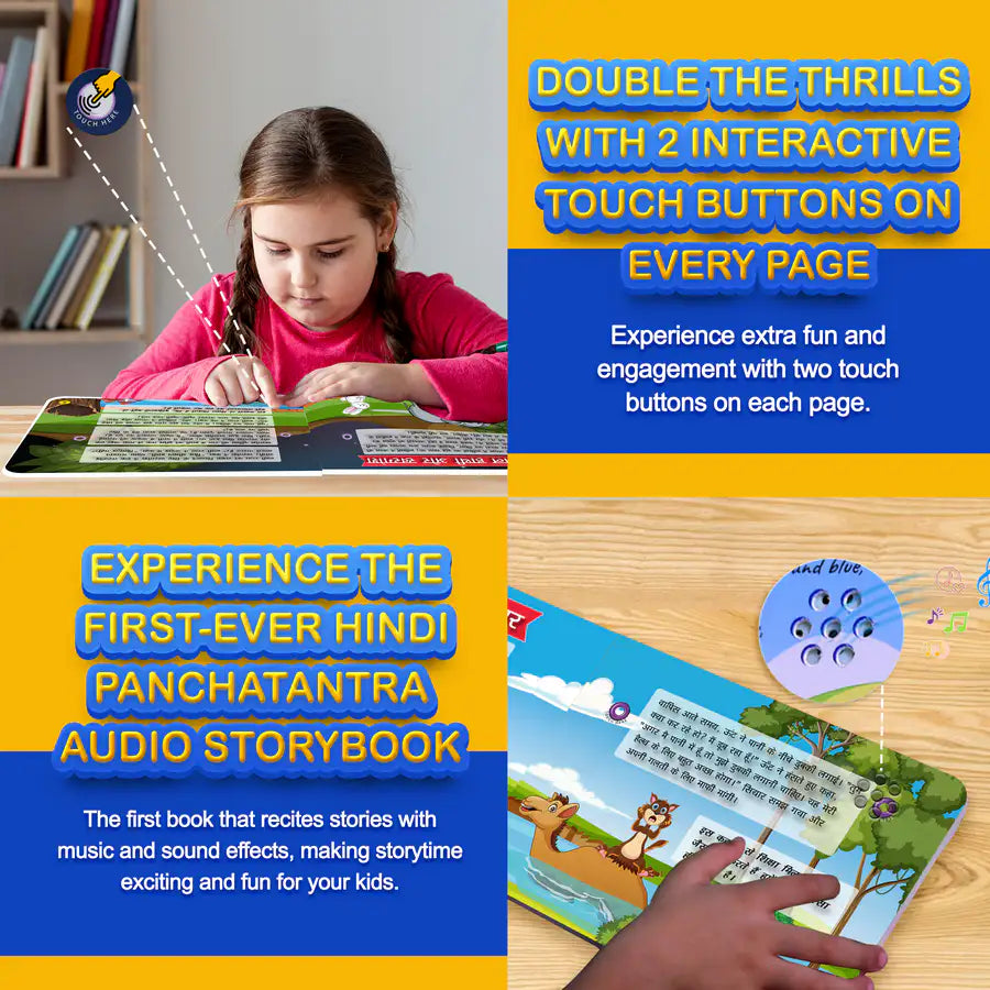 Kiddale Interactive Hindi Story Book 🐒🦁 | 28 Sound Buttons with 8 Panchatantra Tales for Toddlers