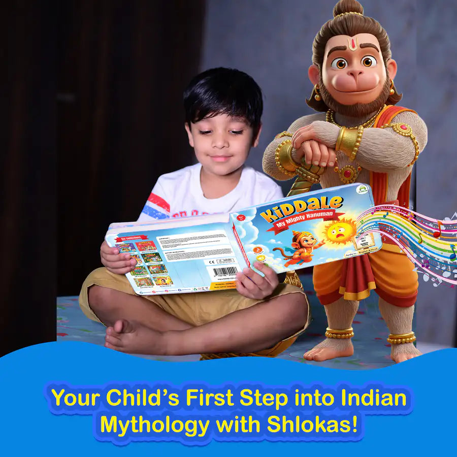 Hanuman Musical Story Book (3–15 Yrs) | Hindi & English Audio | Stories + Shlokas + Chalisa | Teach Courage, Devotion & Sanskar to Kids