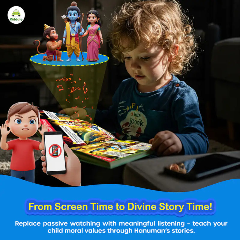 Hanuman Musical Story Book (3–15 Yrs) | Hindi & English Audio | Stories + Shlokas + Chalisa | Teach Courage, Devotion & Sanskar to Kids
