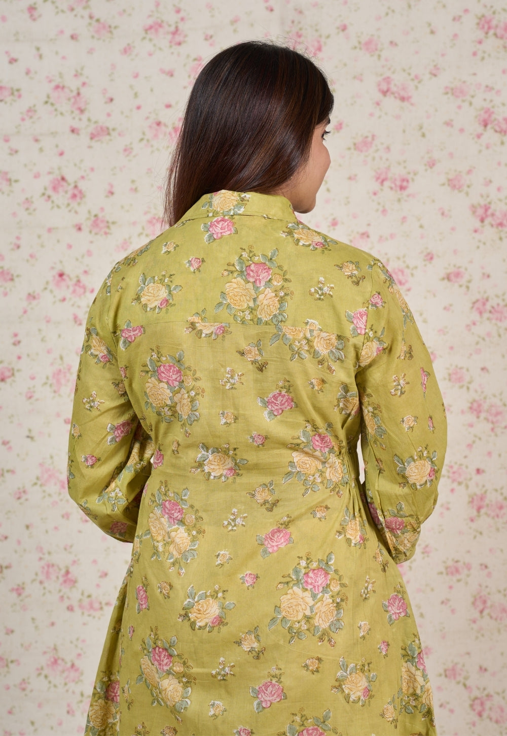 Lily Green Sanganeri Mul Cotton A Line Dress