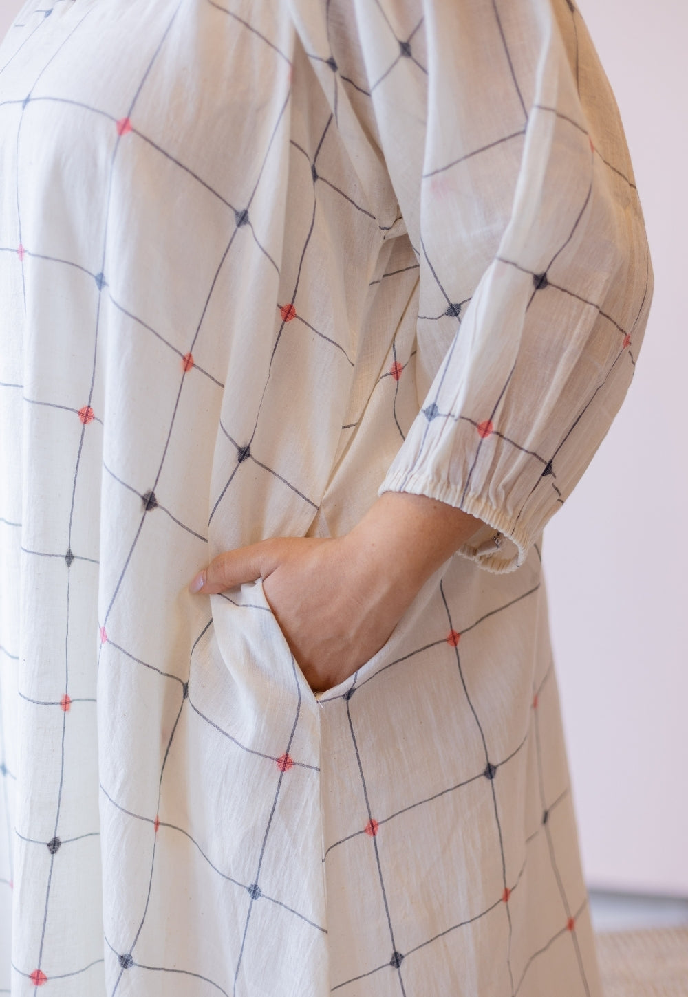 Eva Off White Jamdani Handloom Cotton Anti-Fit Dress