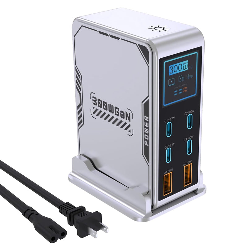 WISTAR WISTAR 300W Fast USB C Charging Station, 6-Port GaN Desktop Charger, 4C+2A Multi-Port Charger with TFT LCD Power Display, 100W PD 3.0, PPS, QC Fast Charge for MacBook - image 1