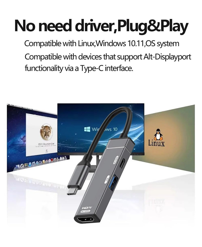 WISTAR WISTAR 3 in 1 USB C Hub Type-c to 4K 120HZ HDMI-Compatible USB3.0 Data 100W PD Type-c Charging Adapter USB-C Docking Station - image 3