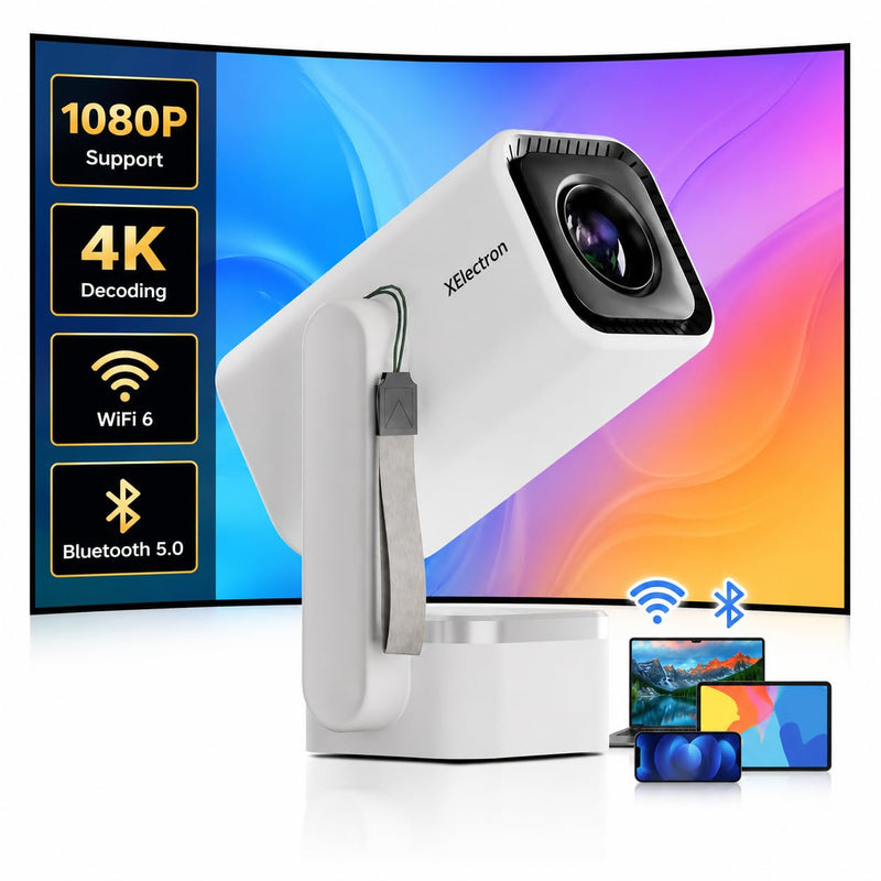 XElectron Techno Android 14 Smart Home Theater Movie HD Projector, 1080P & 4K Support, Inbuilt Speaker, Rotatable, Electric Focus, Auto & 4D Keystone with Built-in Apps, WiFi & BT, Screen Mirroring