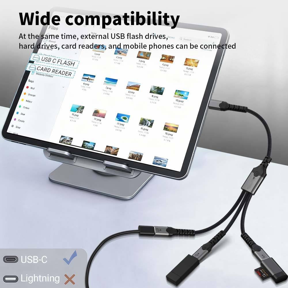 WISTAR WISTAR USB 2.0 & USB-C to 3 USB-C Female Adapter Hub | 3-Port Type-C Splitter OTG Cable for Pen Drive, Mouse, Keyboard, Printer | Laptop & PC Converter - image 2