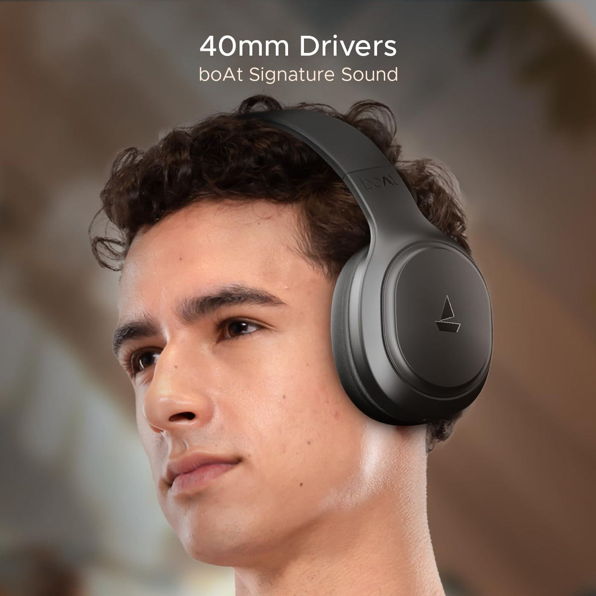 boAt Rockerz 430, 40mm Drivers, 40ms Latency, 40H Battery, ENx Tech, Adaptive Fit, Stream Ad Free Music via App Support, Bluetooth Headphones, Wireless Over Ear Headphone with Mic (Black Sabre)
