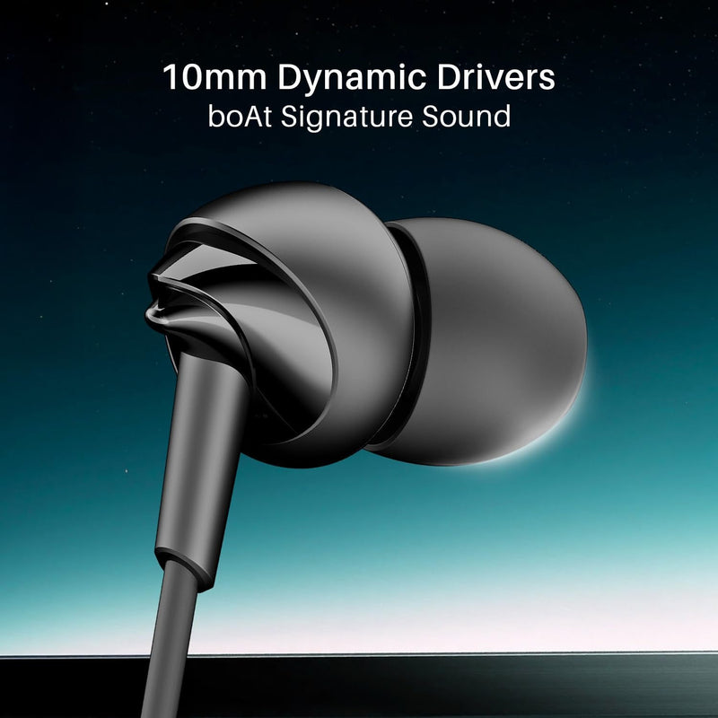 boAt Bassheads 300C Wired Earphones,Type-C Jack, 10mm Drivers, Signature Sound, in-Line Microphone, Integrated Controls, Voice Assistant & 120cm Cable (Active Black) Active Black-1