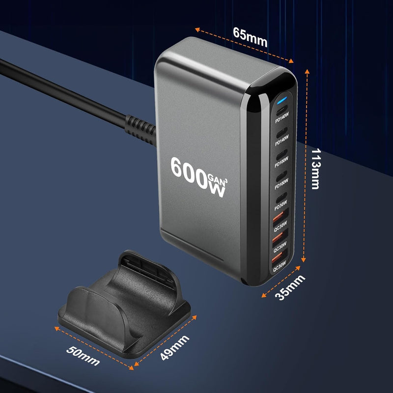 WISTAR WISTAR 600W 8-Port USB-C GaN Fast Charger, 140W USB-C PD Charger with 100W Ports, Multi-Port Charging Station for Laptop, MacBook, iPd, iPhone, Galaxy, Pixel and Android - image 6