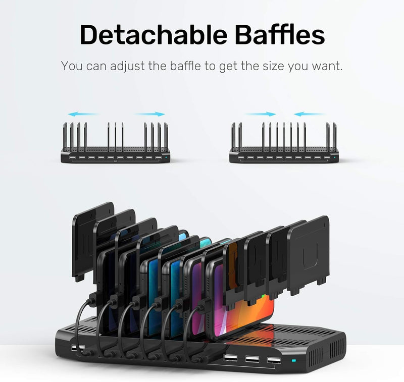 WISTAR WISTAR 60W Charging Station for Multiple Devices, Zobirez 10-Port USB C Fast Charger Stations for MacBook, iPhone, Android Cell Phone, iPad, Tablet, Family Multi-Device Organizer Charging Dock, Black - image 6