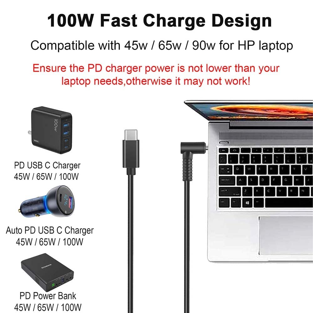 WISTAR WISTAR USB C to 4.5mm Laptop Charging Cable Adapter Male Type C to Right Angle DC 4.5 x 3.0mm Converter 1.M 65W PD Power Charger Supply Extension Cord for Stream 11 13 14 15 Pavilion Spectre - image 2