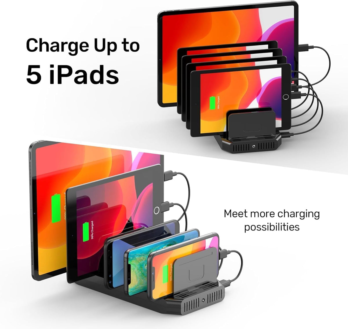 WISTAR WISTAR 60W Charging Station for Multiple Devices, Zobirez 10-Port USB C Fast Charger Stations for MacBook, iPhone, Android Cell Phone, iPad, Tablet, Family Multi-Device Organizer Charging Dock, Black - image 5