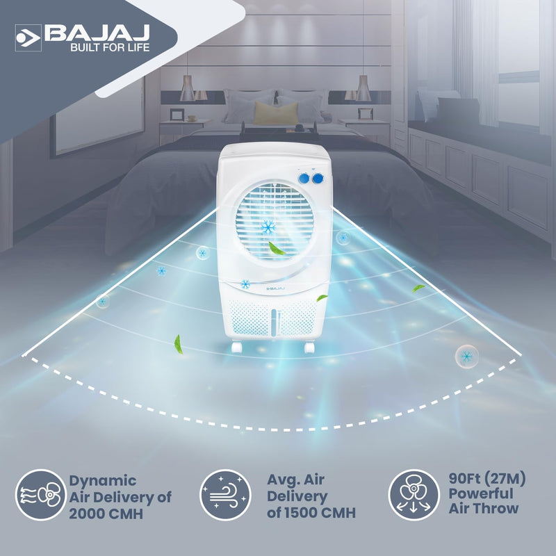 Bajaj PMH 36 Torque 36L Personal Air Cooler For Room | Duramarine Pump With 2-Yr Pump Warranty | 3-Yr Warranty (1 Yr Std + 2 Yr Extn) | Turbofan Technology | Powerful Air Throw 【White】