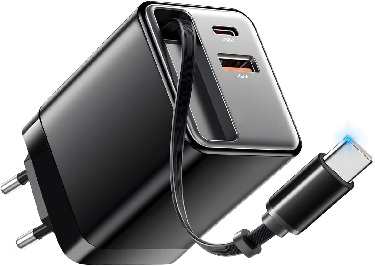 WISTAR 65W Retractable Wall Charger with USB C Cables, USB C Charger Adapter Block GaN PD PPS 45W Fast Charging Station for iPhone 17/16, iPd, Samsung Galaxy, Type C Dual Port Portable Home Office Travel - image 1