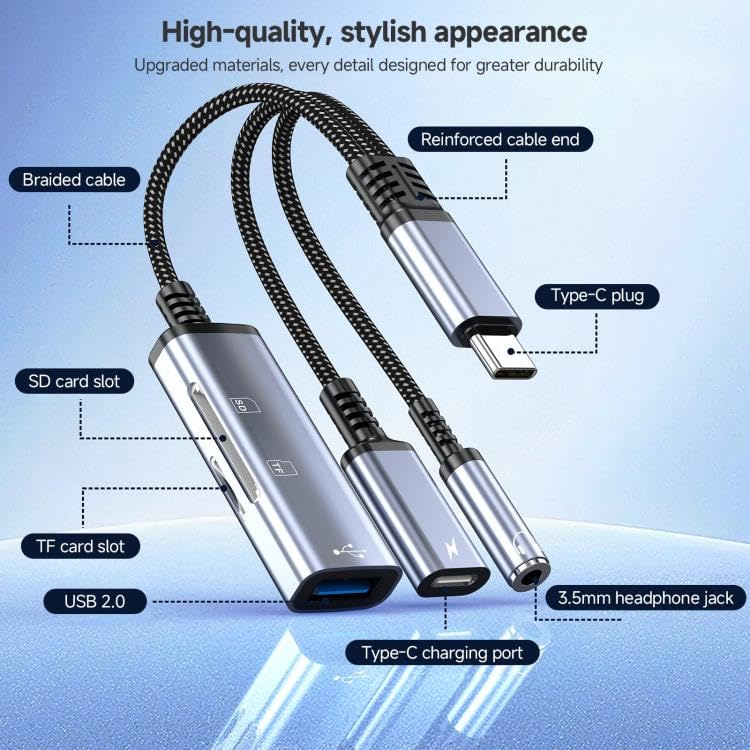 WISTAR 4-in-1 USB C to 3.5mm Headphone Audio Adapter with 60W PD Fast Charging, USB OTG Dongle & TF/SD Card Reader, Hi-Res DAC Splitter Compatible FOR iPhone15/16, iPadPro, MacBook, Galaxy S23 and most - image 6