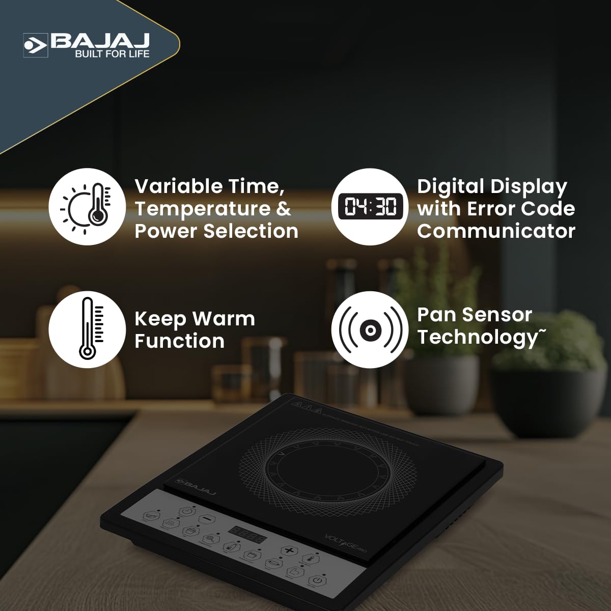 Bajaj Bajaj ICX 160TS Neo Induction Stove | 1600 Watts | 9 Pre-Set Menus | Digital Display | Keep Warm Function | Variable Time, Power & Temperature Selection | 1 Yr Warranty 【Black】 - image 6