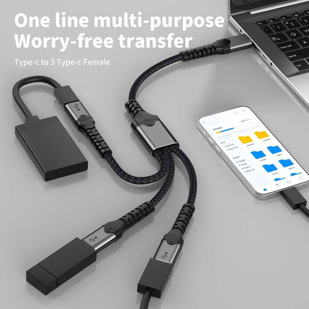 WISTAR WISTAR USB 2.0 & USB-C to 3 USB-C Female Adapter Hub | 3-Port Type-C Splitter OTG Cable for Pen Drive, Mouse, Keyboard, Printer | Laptop & PC Converter - image 4