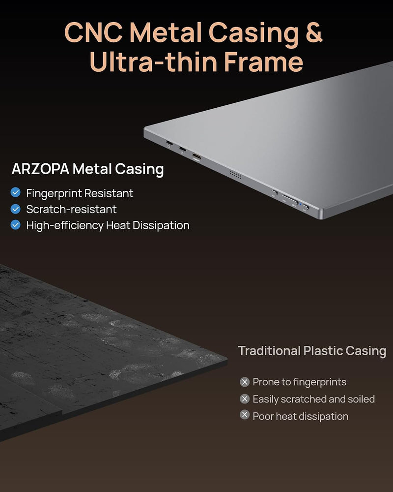 ARZOPA Z3FC 16.1" 180Hz 2.5K Portable Gaming Monitor with Stand, 106% sRGB, External Portable Monitor as Second Screen for Laptop, PC, PS5, Mac, Xbox
