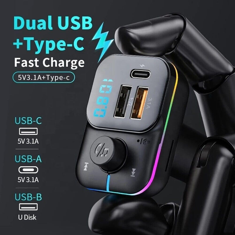 WISTAR FM Transmitter Bluetooth Car Fast Charger Adapter, Bluetooth 5.3 Car Adapter, QC3.1 & Type-C USB Car Charger Ports, Hands-Free Calling, Display TF Card USB Music Player (Black) - image 3