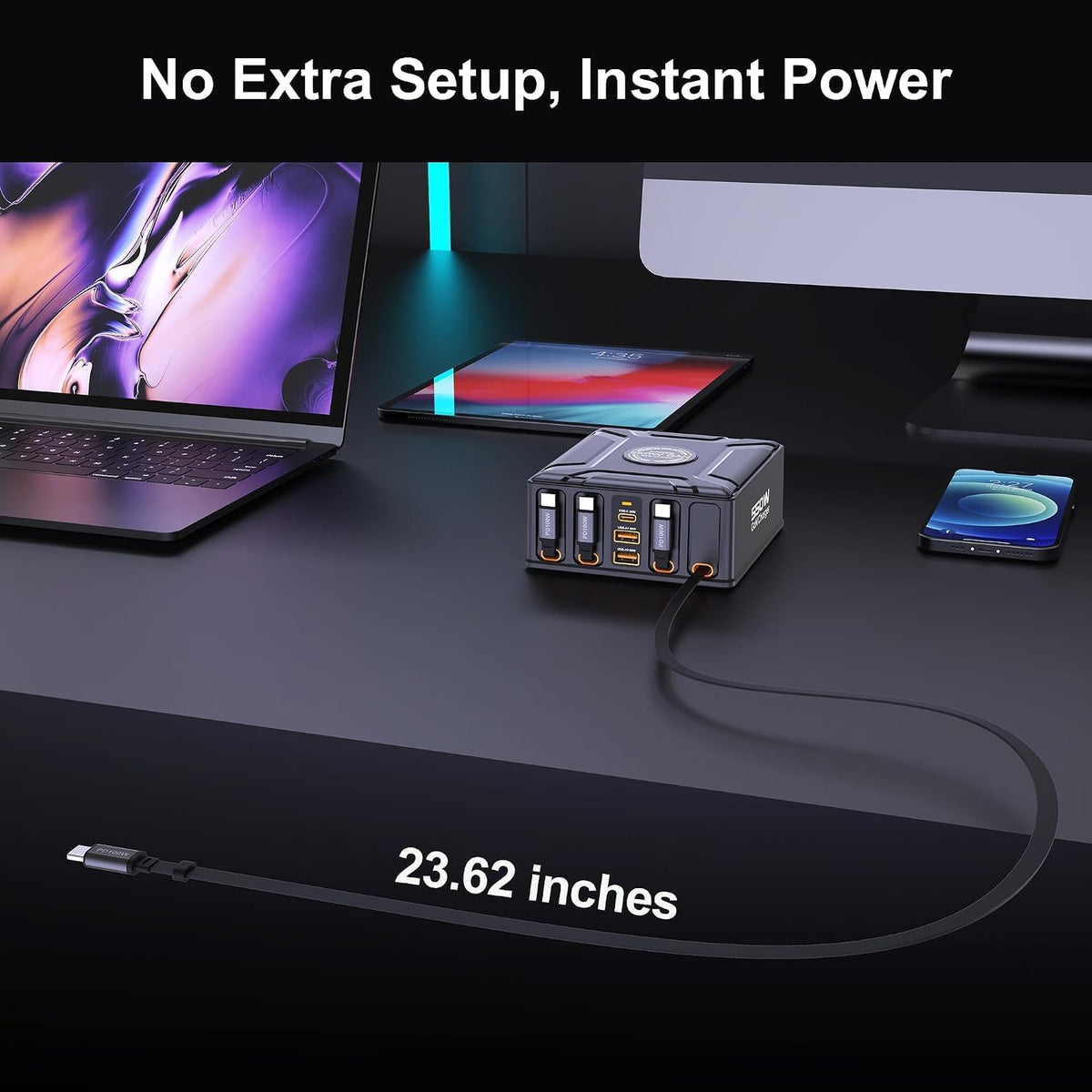 WISTAR 550W GaNIII Desktop Fast Charging Station with PD3.1 Retractable USB-C Cable Laptop Chargers Adapter for MacBook Pro/iPad/iPhone - image 5