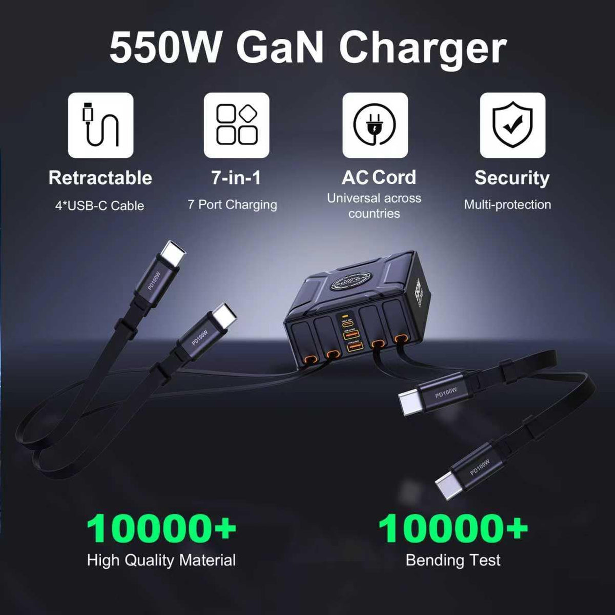 WISTAR 550W GaNIII Desktop Fast Charging Station with PD3.1 Retractable USB-C Cable Laptop Chargers Adapter for MacBook Pro/iPad/iPhone - image 2