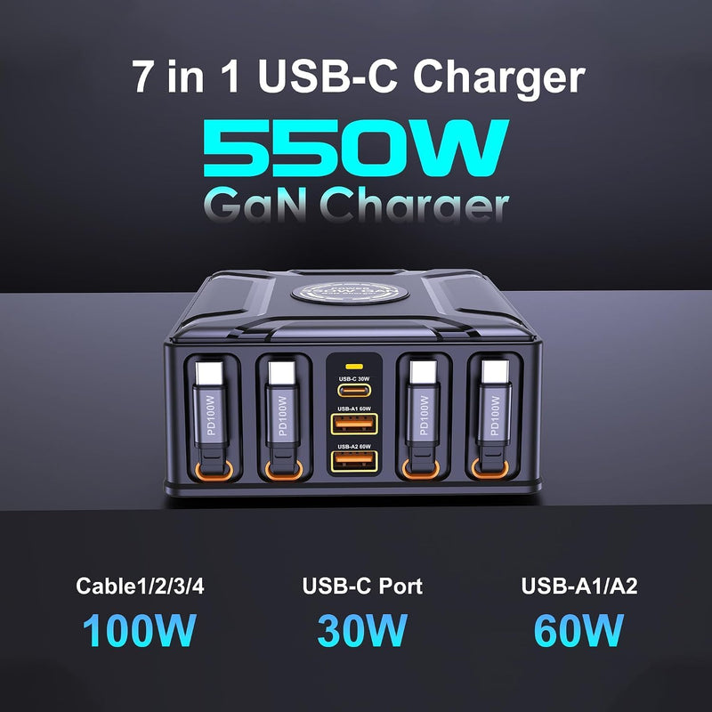 WISTAR 550W GaNIII Desktop Fast Charging Station with PD3.1 Retractable USB-C Cable Laptop Chargers Adapter for MacBook Pro/iPad/iPhone - image 3