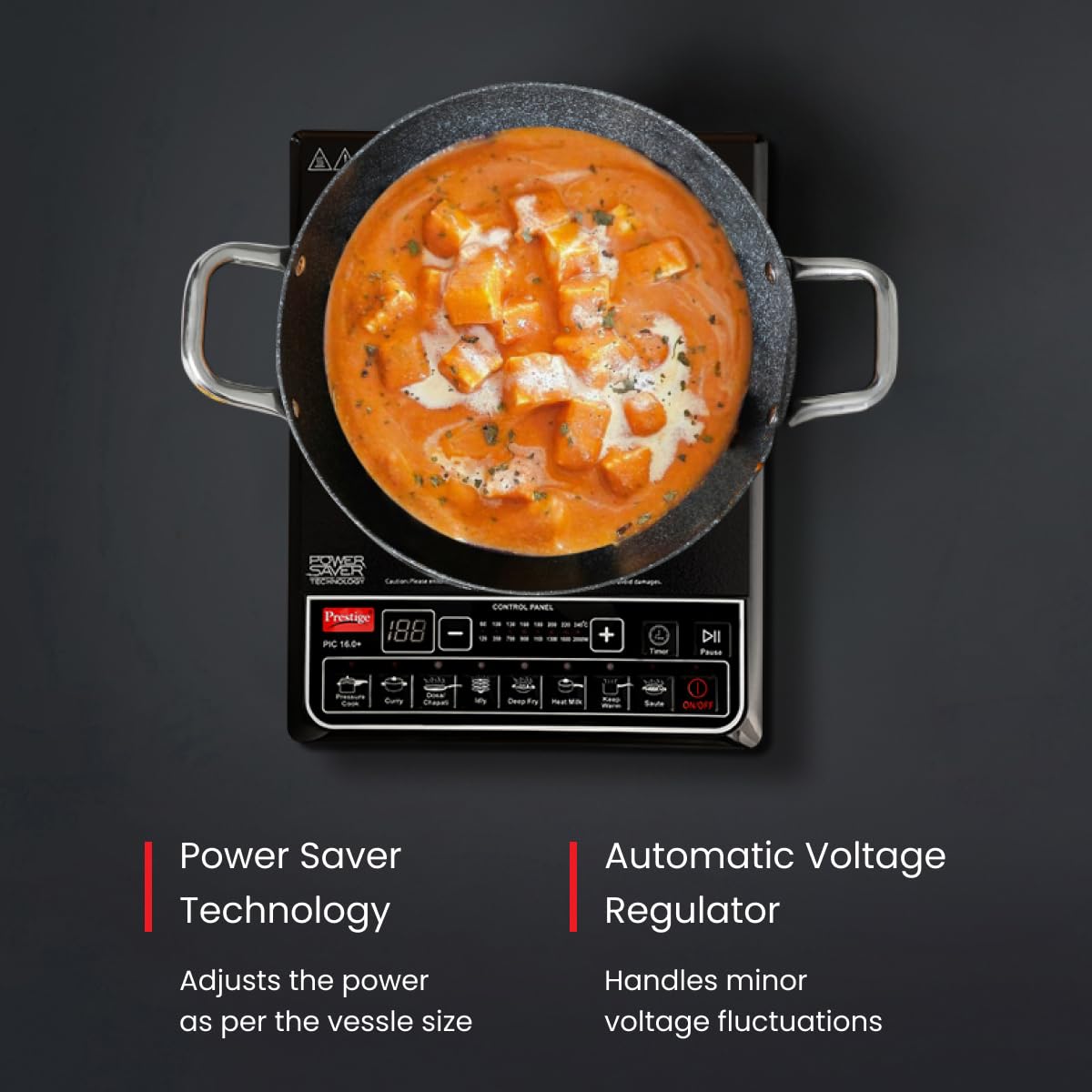 Prestige Prestige PIC 16.0 Plus 2000 Watts Induction Cooktop | 4KV Surge Protection | 8 Preset Indian Menu Option with Timer | Soft Touch Button | Easy to clean | Portable | Black |1Y Warranty | BIS - image 5