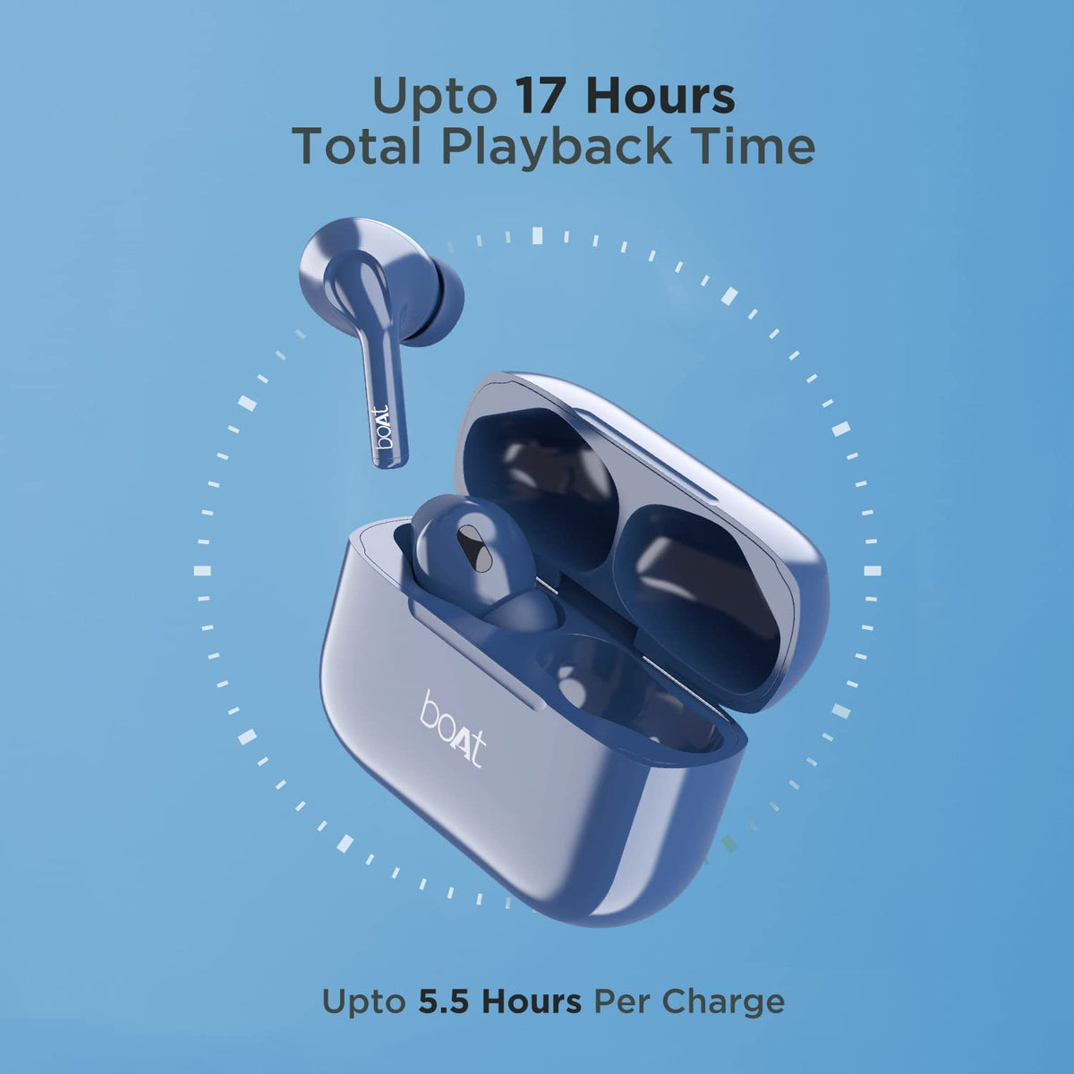boAt Airdopes 161 TWS Earbuds with ASAP™ Charge, 17H Playtime, IWP™, Immersive Audio, IPX5, Touch Controls(Cool Sapphire)