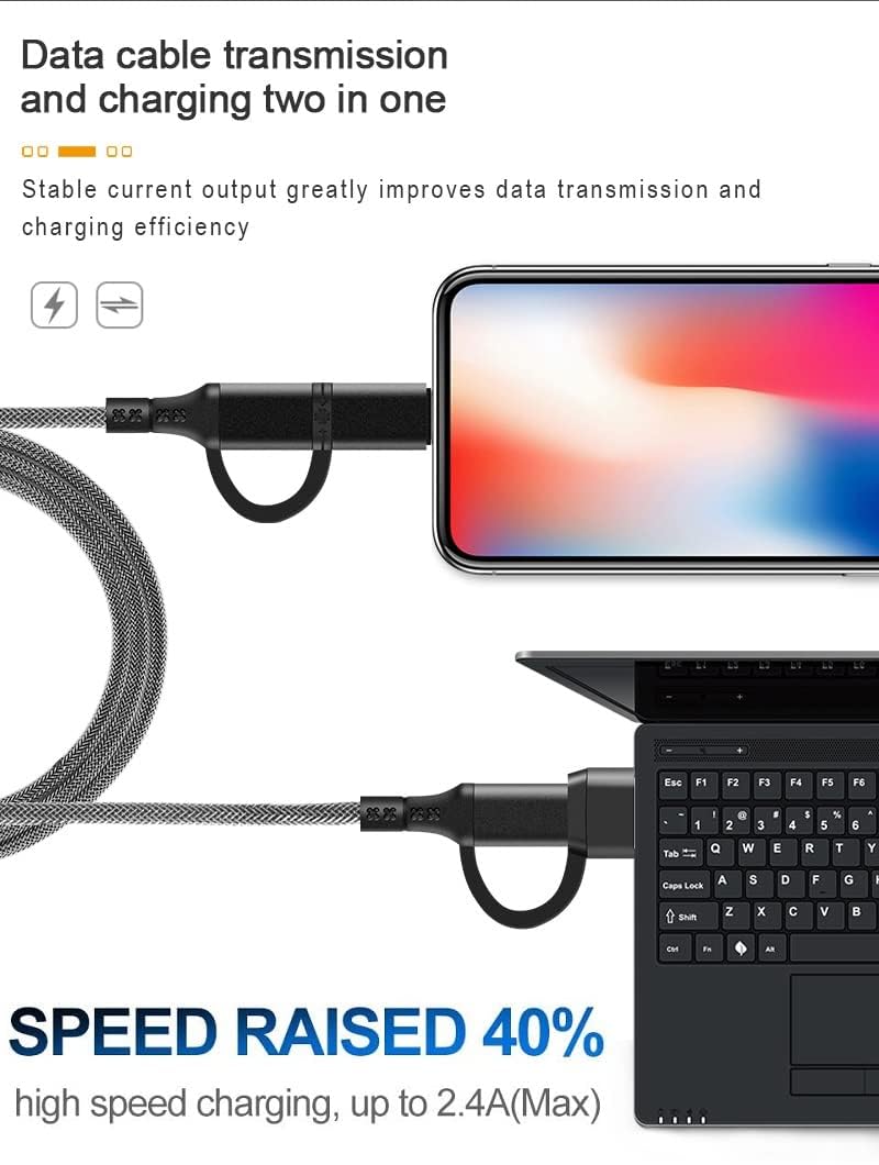 WISTAR WISTAR USB C Multi Fast Charging Cable PD 60W Nylon Braided Ultra-Durable Fast Charge Cord 4-in-1 3A USB/C to Type C/L-Phone Fast Sync Charger Adapter Compatible with Laptop/Tablet/Phone - image 2