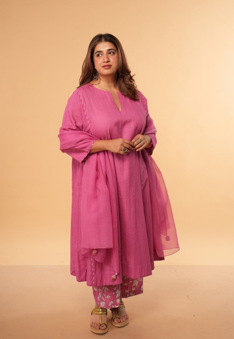 Norah Pink Dabu Slub Cotton Palazzo