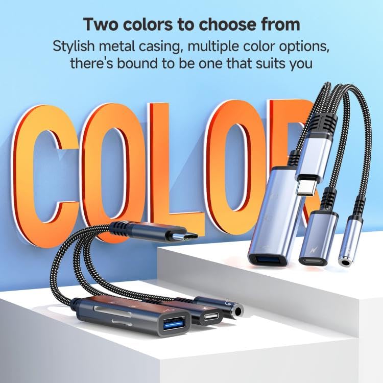 WISTAR 4-in-1 USB C to 3.5mm Headphone Audio Adapter with 60W PD Fast Charging, USB OTG Dongle & TF/SD Card Reader, Hi-Res DAC Splitter Compatible FOR iPhone15/16, iPadPro, MacBook, Galaxy S23 and most - image 2