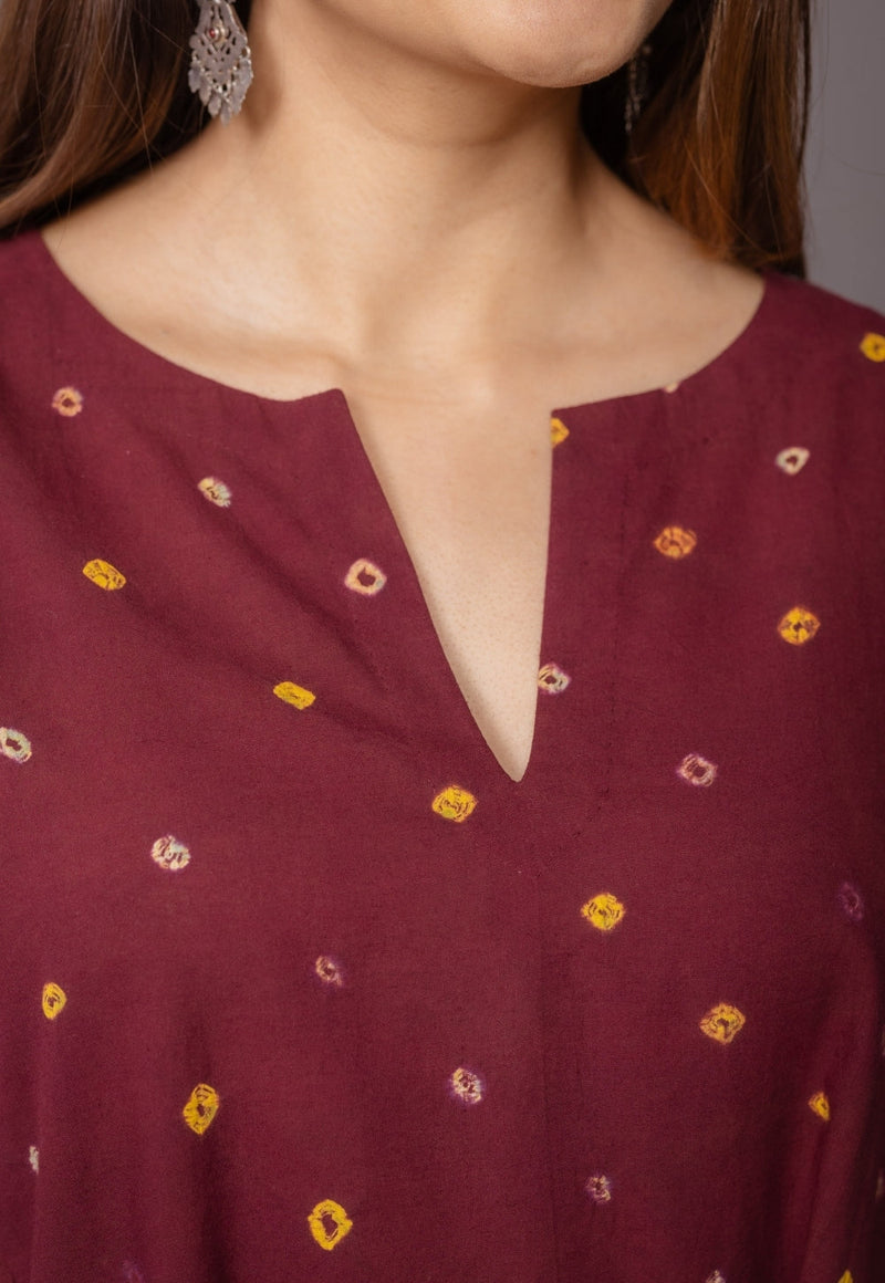 Nyra Red Bandhani Cotton Jhabbha Kali Kurta
